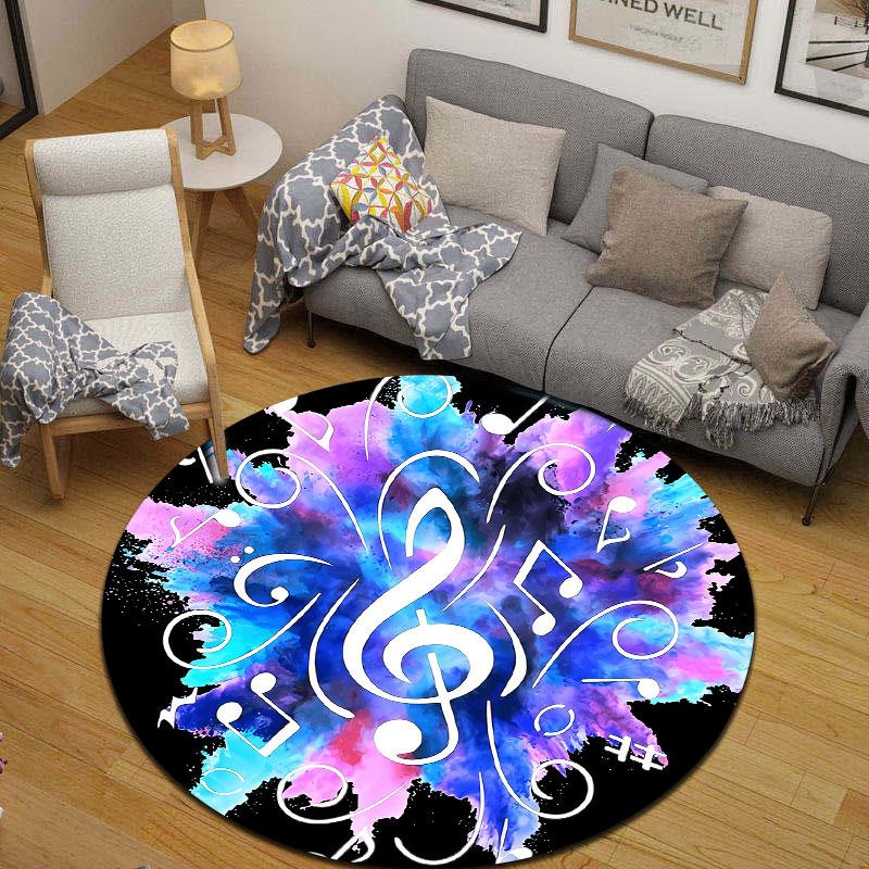 Playful Round Stained Glass Multicolor Carpet, Non-Slip Floor Mat for Hallway
