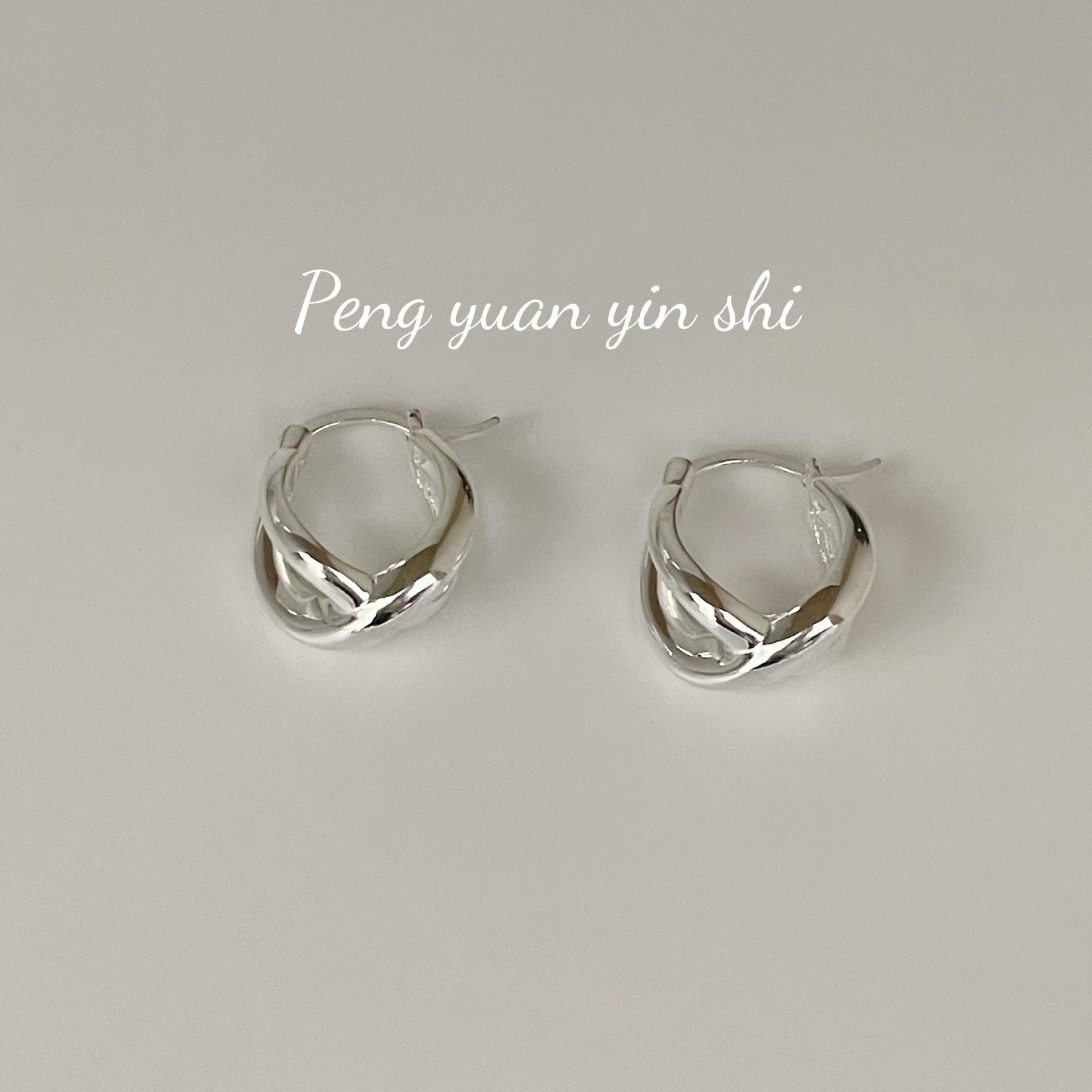 Su Chuang S925 Sterling Silver Cross Line Hoop Earrings for Women - Simple & Fashionable Design 925 Silver