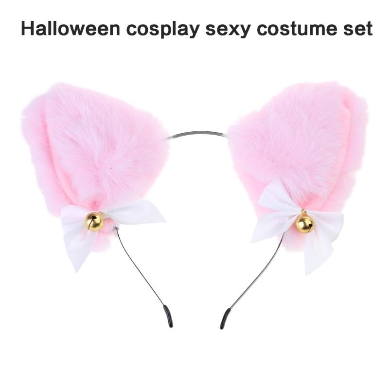 Catgirl Costume Accessories Cats Ear Headband Lace Collar Necklace Gloves and Knee High Sock for Women Girl Cosplay