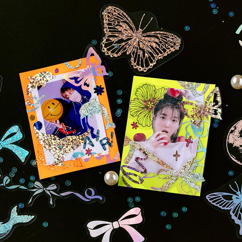 45 Sheets Gold Foil Laser Sticker Pack Sparkling Holographic Effect Self-Adhesive For Journal Scrapbook DIY Craft Decoration