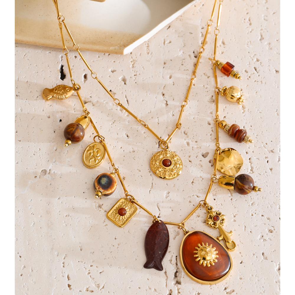 Yhpup Double Layer Charms Pendant Trendy Fish Resin Accessories Necklace for Women Waterproof France Handmade Luxury Jewelry