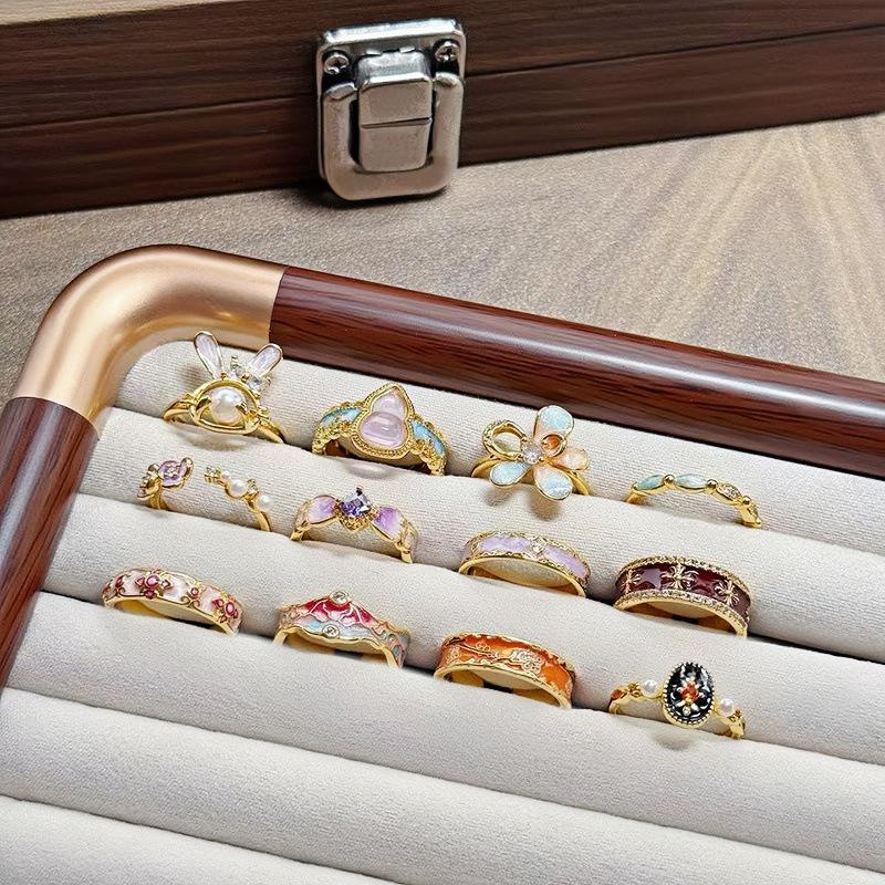 Retro Medieval Gradual Change Enamel Drop Glaze Opening Ring Women'S Niche Design Sense Light Luxury Sweet Cool Index Finger Ring