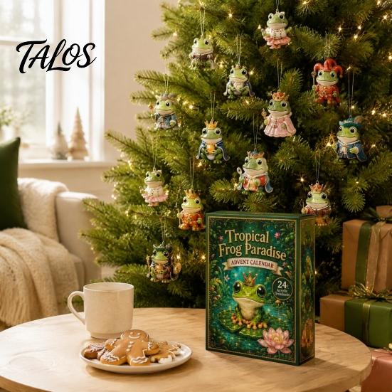 Christmas Tree Hanging Ornaments Frog Advent Calendar 2026, 24 Days Countdown with Pcs 2D Holiday Pendant Acrylic Ornaments, Cute Pendants for