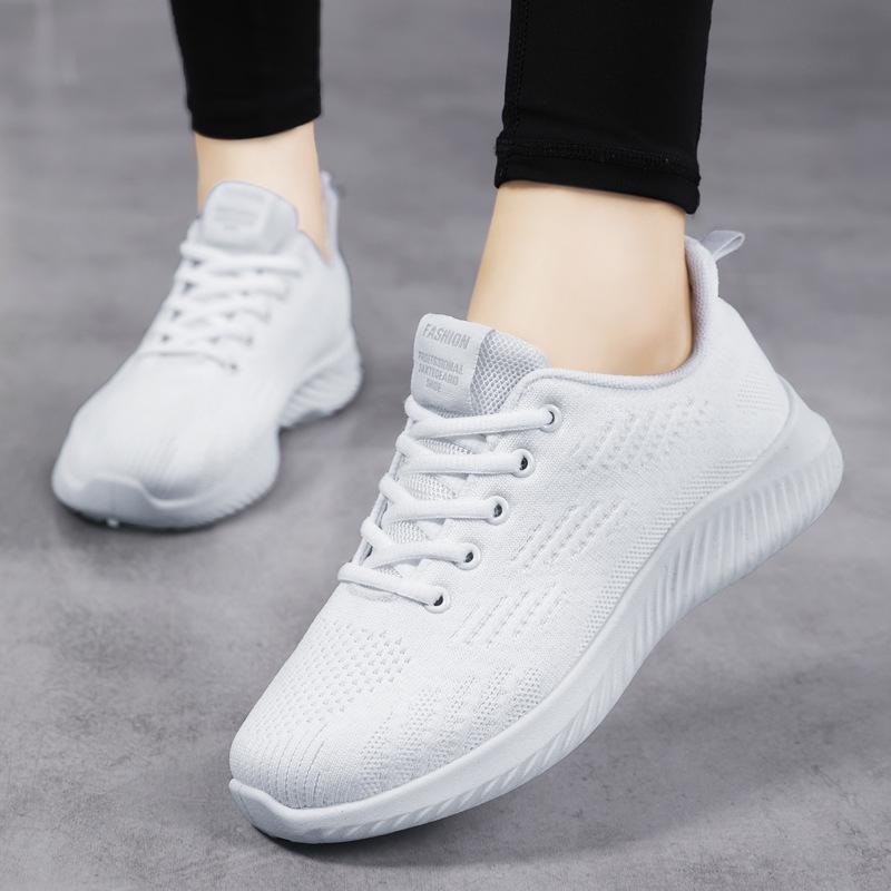 Spring and Autumn Women's Shoes Mesh Breathable Sneakers Women's Walking Casual Travel Shoes Lightweight Flying Weaving Student Running Shoes