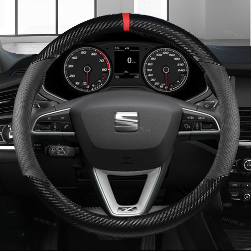 Nlcr7 Carbon Fiber Car Steering Wheel Cover For Seat Leon 5F Mk3 2013-2021 Ibiza 6J Tarraco Arona Ateca Alhambra Auto Accessories