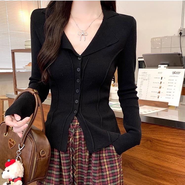 Women's Autumn & Winter Slimming Knit Cardigan with Retro Turn-Down Collar