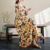 New Floral Vacation Style Travel Round Neck Vintage Long Flesh Covering Dresses