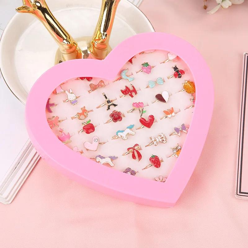 10/20/36 pièces Bagues Ajustables Mignonnes Enfants Filles Jeu de Rôle Maquillage Jouets Bijoux en Cristal de Dessin Animé Bague en Alliage Émail Animal