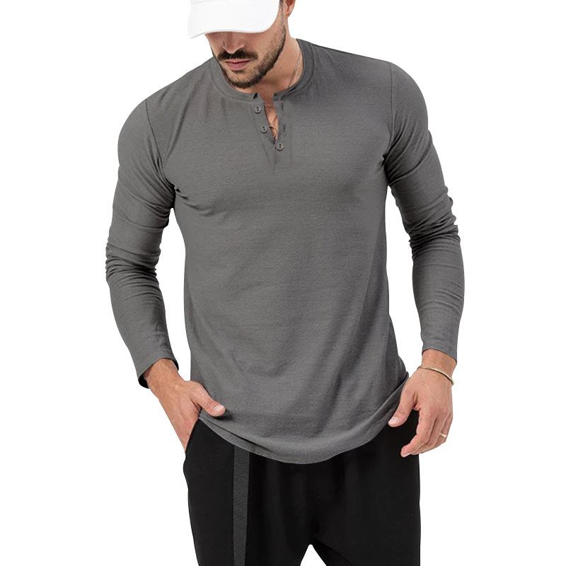 Pánské jarní podzimní tričko s kulatým výstřihem, dlouhým rukávem, volný střih, ležérní jednobarevné, černé, pánské tričko