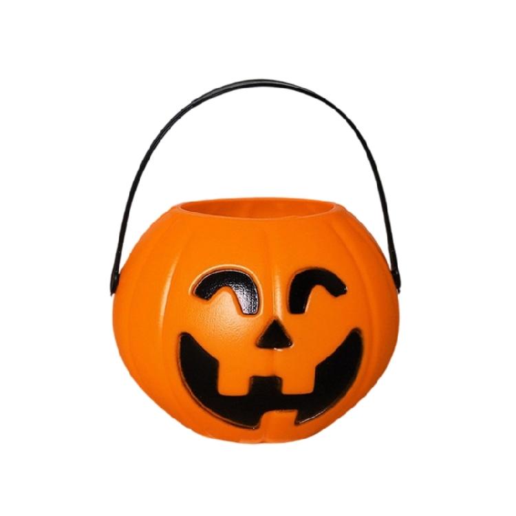 Halloween Decorative Pumpkin Light Plastic Holder Portable Storage Bucket with Handle For Indoor Outdoor Use