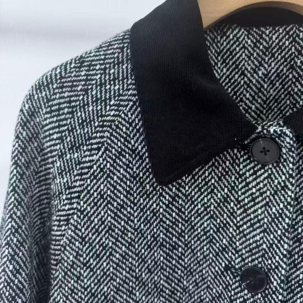 IC Xiaohe 2025 Herbst Damen Wollmischung Tweed Langer Mantel