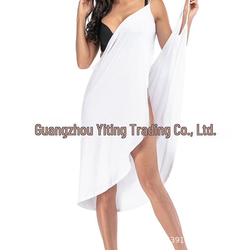 

2023 Summer Patchwork Solid Color Spaghetti Strap Beach Dress XXL білий