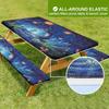 Waterproof Camping Tablecloth Set With Elastic Edge Drawstring Floral Print Rectangle Table Cover Outdoor Picnic BBQ