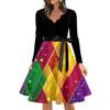 Women's Casual Fashion V Neck Long Sleeve Printed Vintage Long Dress