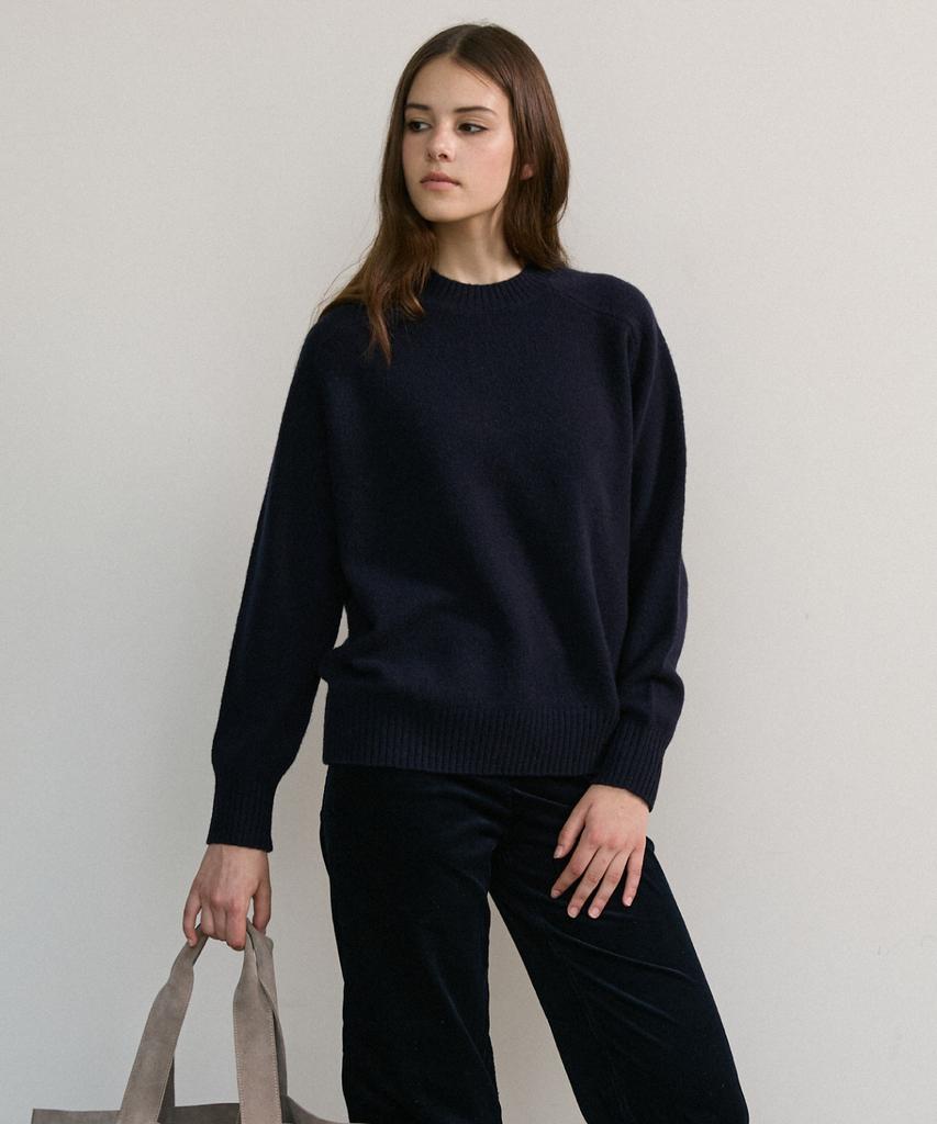SHINE ON YOU 100% Rws Extra Fine Merino Wool Raglan Knit_Navy, Camel