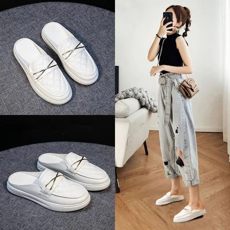 Fashion Shoes For Women Mules Outside White Woman Slippers Slides Sandals Leather Flat Waterproof Young On Sale Low Price B H Sandal F I