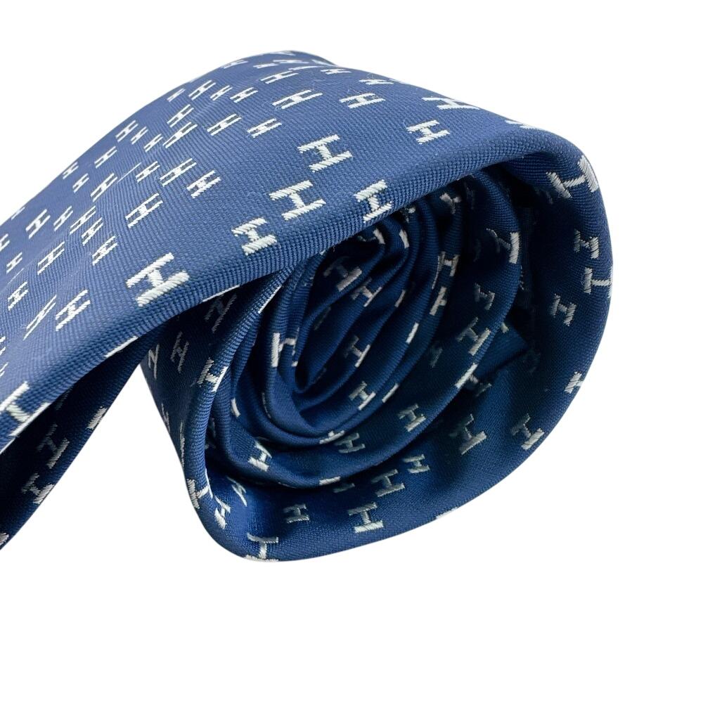 HERMES Business commute H All-over pattern silk tie Navy silk Used