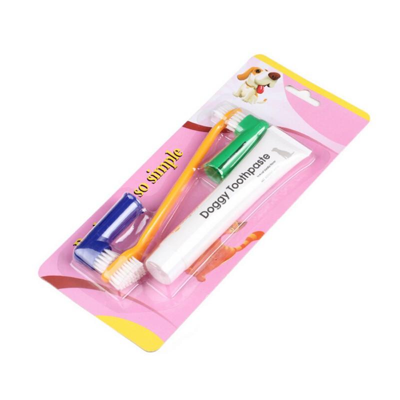 

Набор зубных щеток для домашних животных, зубная щетка для собак, щенков, кошек, 1 шт., зубная паста со вкусом + 1 шт., зубная щетка с двумя головками + 2 шт.