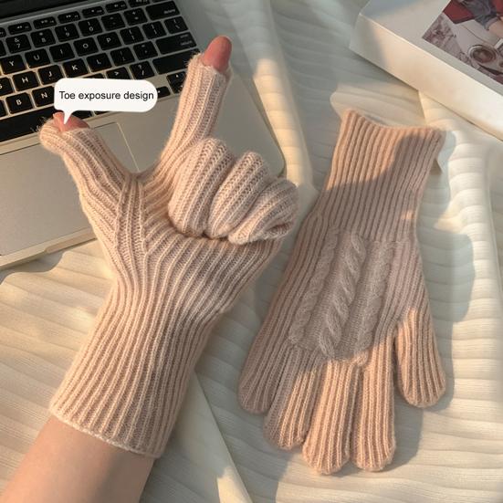 Wool Blend Knitted Gloves Unisex Winter Touchscreen Gloves Windproof Warm Driving Texting Daily Finger Gloves for