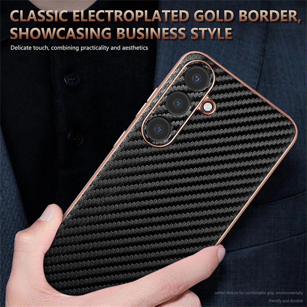 AZNS For Samsung Galaxy S26+ Case Electroplating Carbon Fiber Texture PU + TPU Phone Cover
