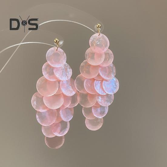 1 Pair Long Style Multi-Layer Drop Earrings Translucent Metal Needle Design Artificial Crystal Shell Tassel Earrings