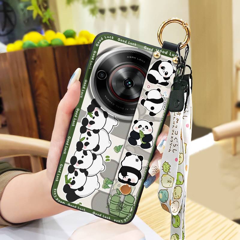 Wrist Strap Durable Phone Case For ZTE Blade A75 5G/Nubia Focus 5G/Calf 5G Cute Fashion Design Panda Soft case Silicone