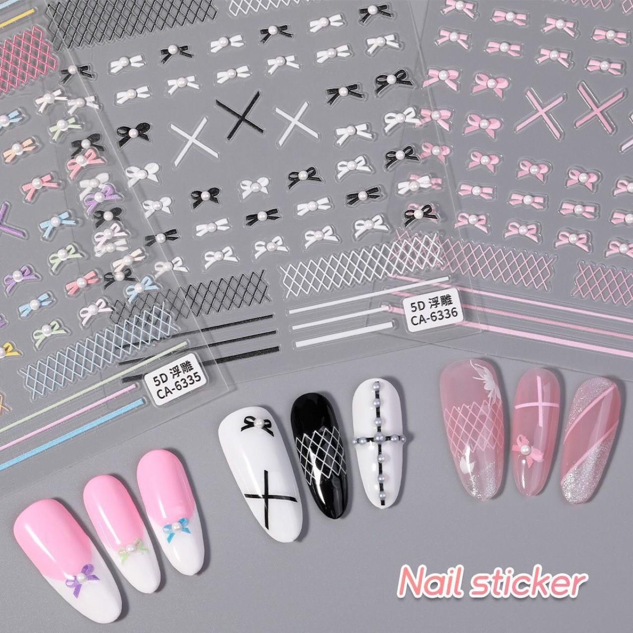 

5D Тисненые Жемчужные Наклейки для Ногтей в Виде Бантов Балетных Пуант - Японская Легкая Роскошь Dopamine Pearl Colorful 1 piece