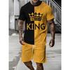 Fashionable Men's Summer Striped Print Micro Elastic Breathable Round Neck T-shirt Shorts Set Outdoor Casual Two-piece Set