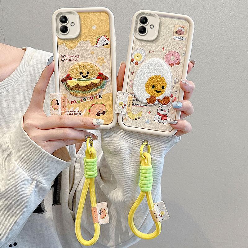 KEYSION Cartoon Cute Plush Embroidery Case for Samsung A07 4G with Lanyard Silicone Shockproof Phone Cover for Galaxy A07