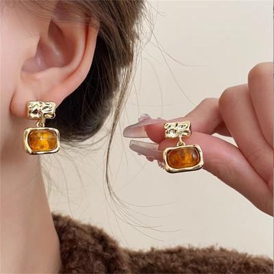 Vintage Resin Square Drop Earrings for Women Wedding Party Classic Jewelry Geometry Metal Earrings