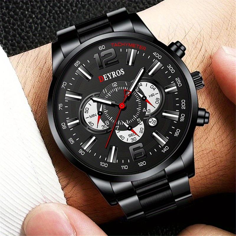 DEYROS New Fashion Men's Watch Luxury Business Men's Calendar Stainless Steel Strap Quartz Watch Men's Sports Watch