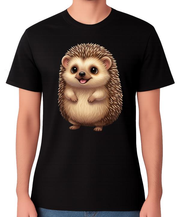 Cute Smiling Hedgehog Cartoon T-Shirt Animal Lover Gift Unisex Tee S