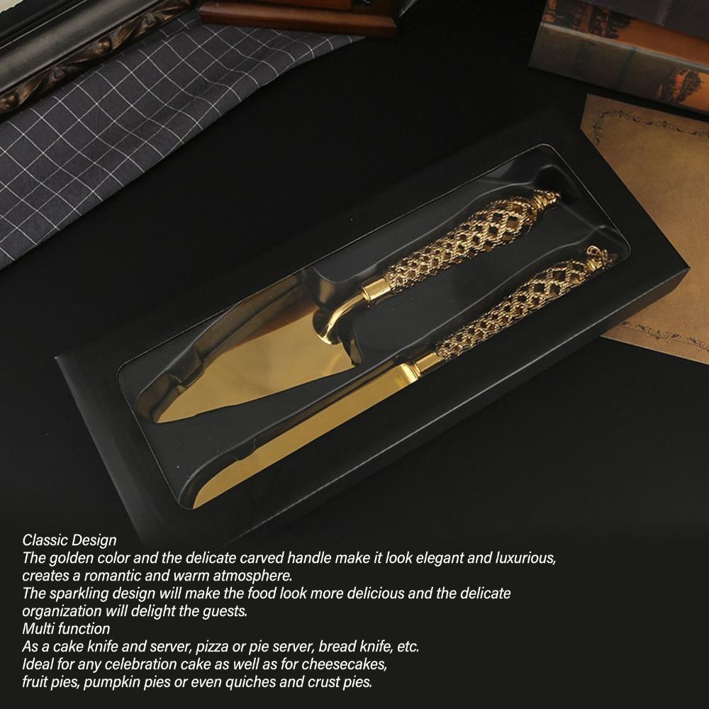 Gold Cake Knife and Server Set Non Slip Handle Engraved Cake Cutter Set  For Christmas