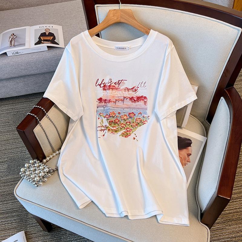 Women's Plus Size Loose Mid-Length Round Neck Short-Sleeve T-Shirt