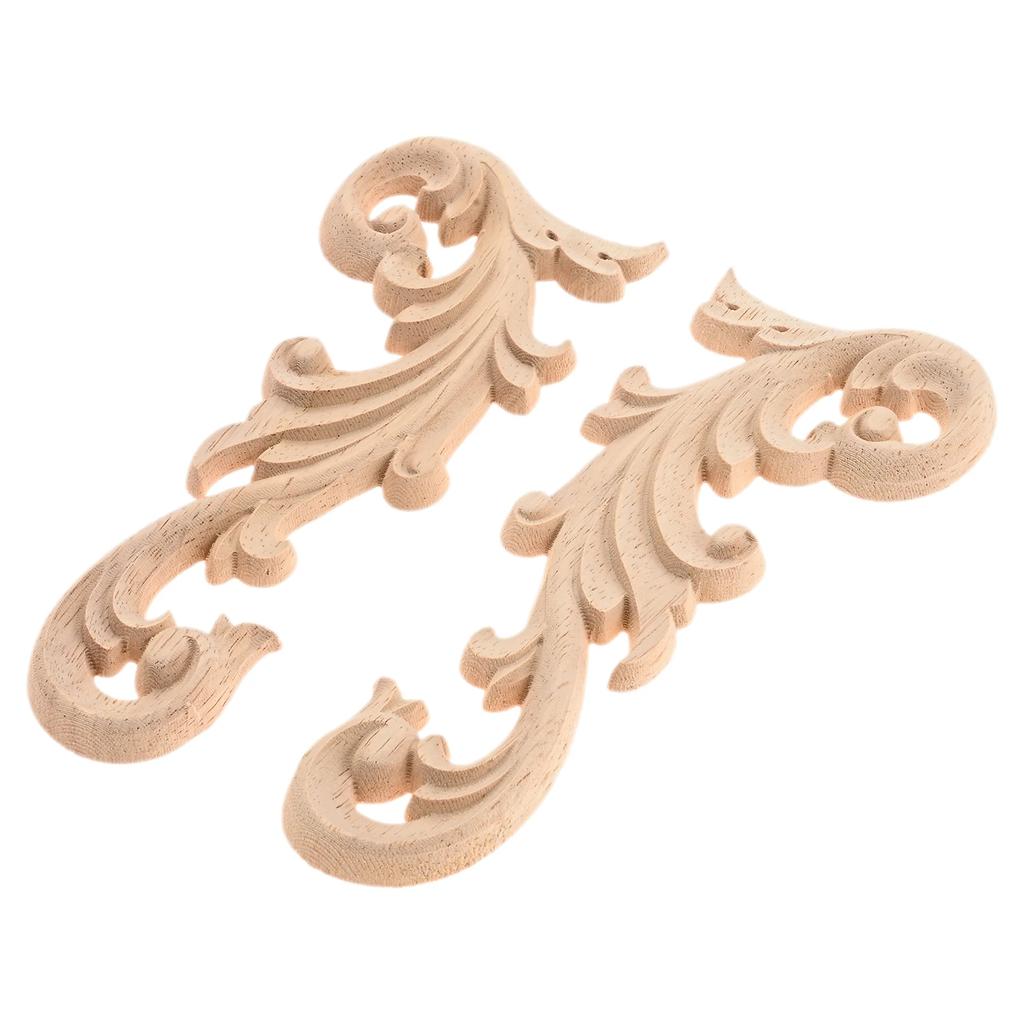2Pcs Floral Wood Applique Corner Onlay DIY Wooden Carved Corner Furniture Wall Fireplace Decorative Unpainted Wood Carving Decal