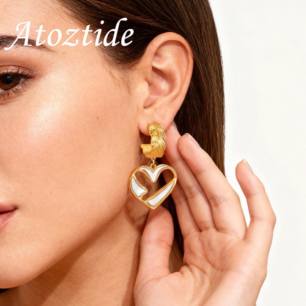 Atoztide Nouvelle Boucle d'Oreille Cœur Imprimé Léopard Vintage pour Femmes Acier Inoxydable Boucles d'Oreilles Statement Pierre Brillante Cadeau de Bijoux de Noël