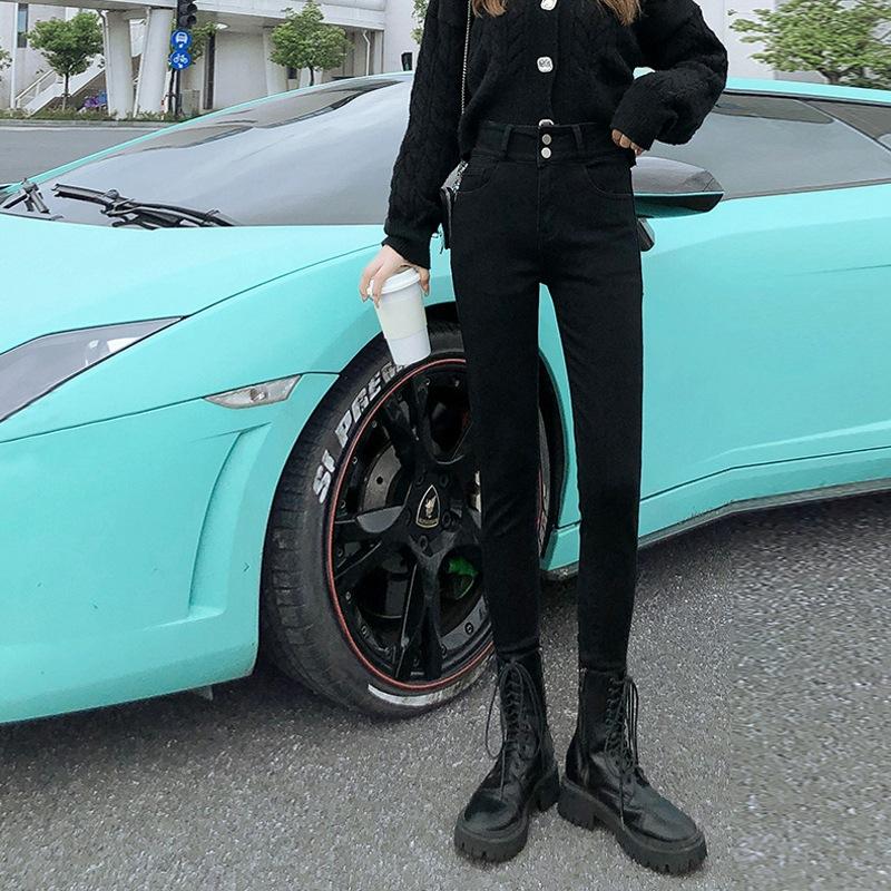 Spring Two-button Slim-fit Ultra-high-waisted Stretch Tights