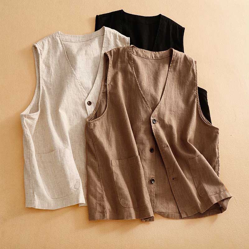 Vest for Women Versatile Sleeveless Lined Vest Casual Retro Loose Sleeveless Blazer Vest Top