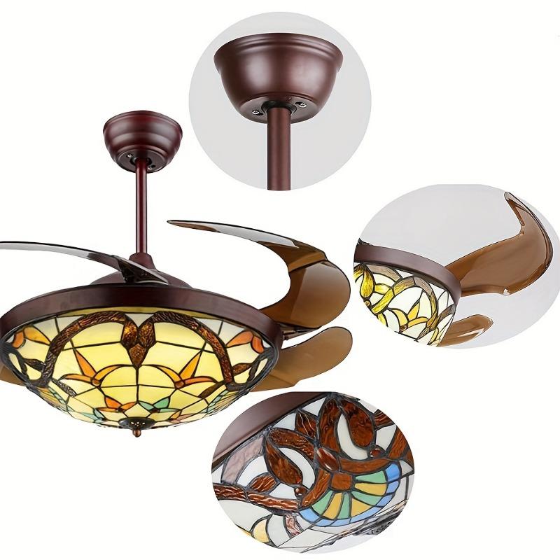42-inch Retractable Ceiling Fan with Lamp and Remote Control Double-sided Chandelier Style