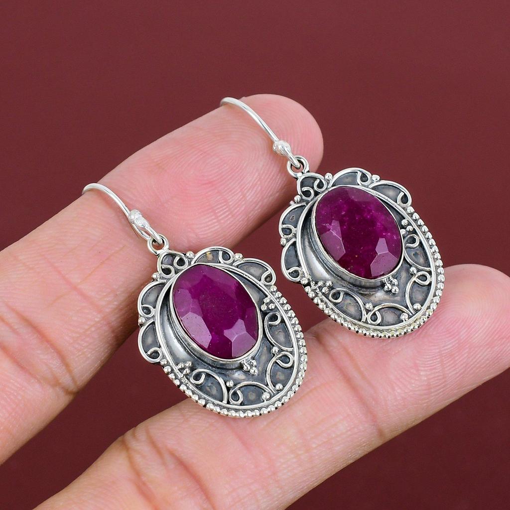 Faceted Kashmir Ruby Earring 925 Sterling Silver Earring Vintage Earrings Kashmir Ruby Real Gemstone Jewelry Handmade Earring Gifts For Her