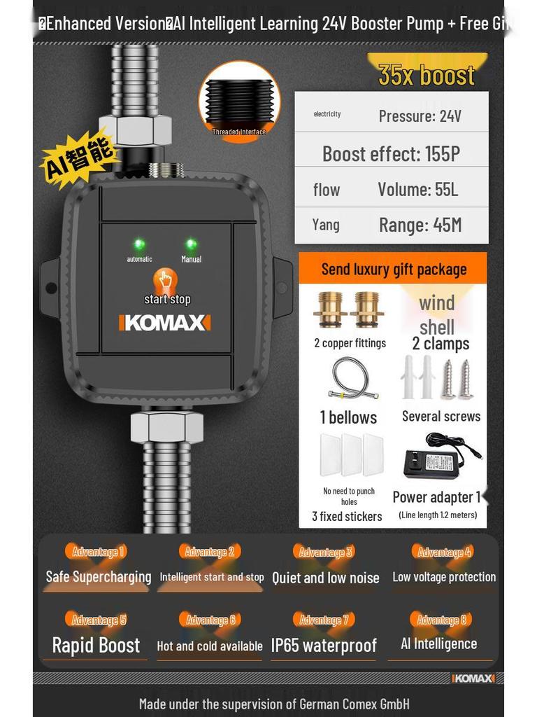 Automatische geräuschlose Druckerhöhungspumpe für Haushaltswasserhahn und Solarwarmwasserbereiter