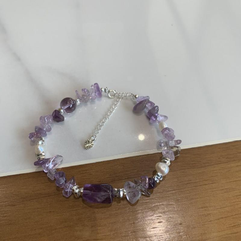 Natural Amethyst Irregular Chip Beaded Bracelet Women Boho Style Crystal Jewelry Accessory Amethyst Irregular Chip Bead Bracelet