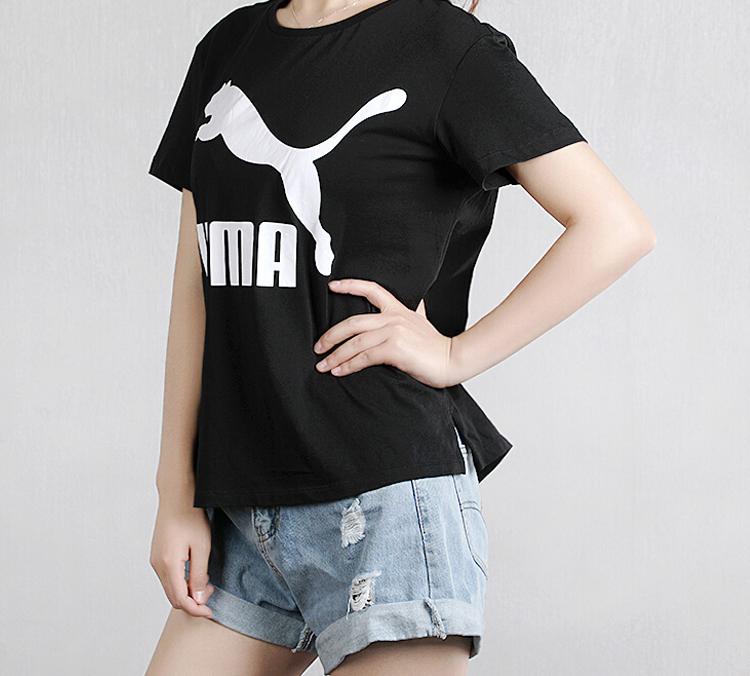 PUMA CLASSICS T Shirts Women's Black Crew Neck Moderate Straight Fit 596512-01
