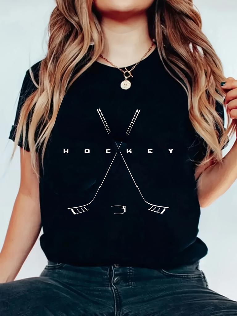 Hockey Sticks Puck Graphic Black T-shirt