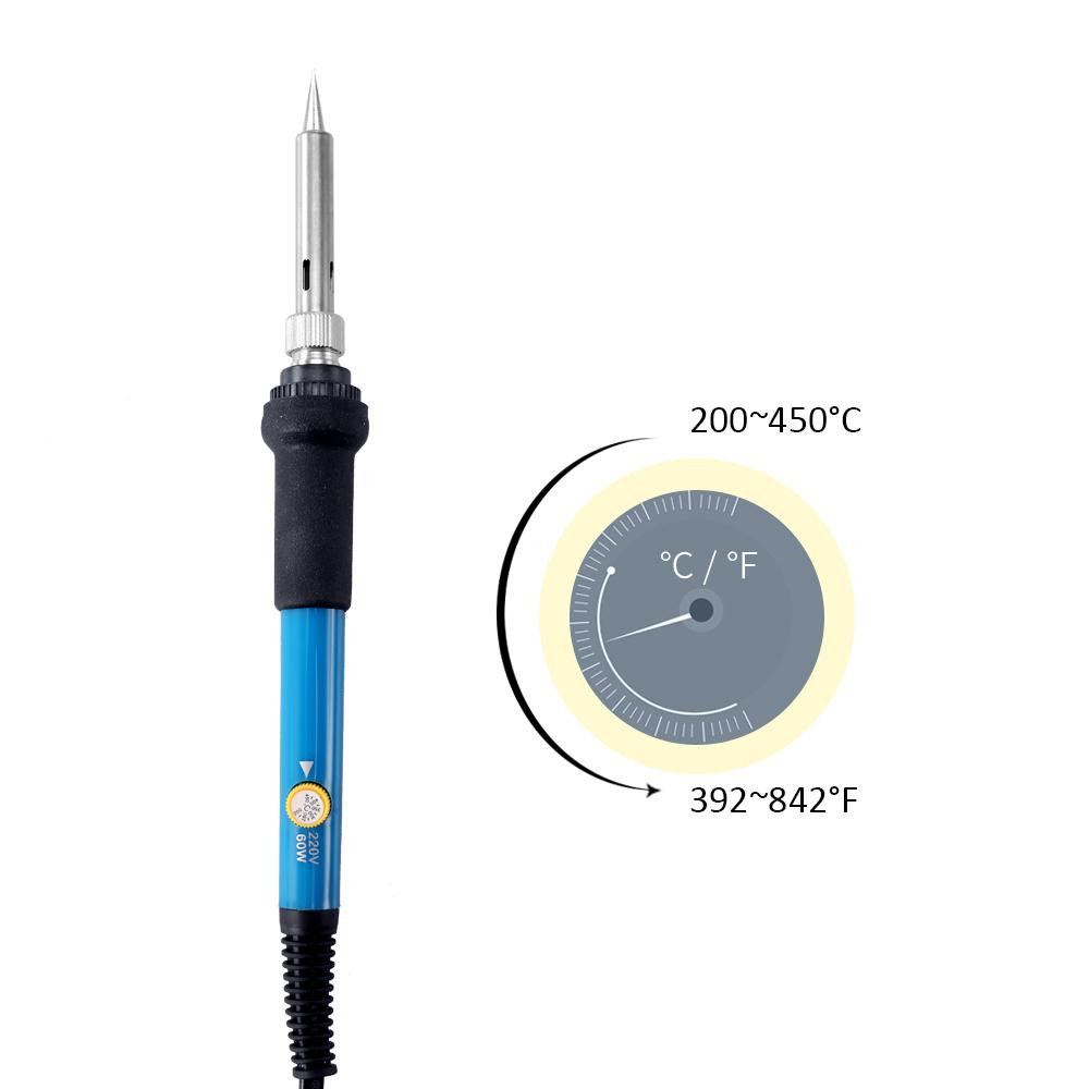 60W Electric Adjustable Temperature Welding Soldering Iron 5 Replacement Soldering Tips Set