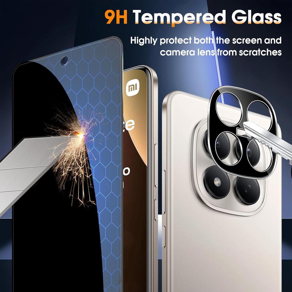 (2+2 PCS) Privacy Tempered Glass Screen Protector for Redmi Note 15 Pro 5G HD Glass Anti-Peeping Protective + Tempered Glass Camera Lens Film 4in1