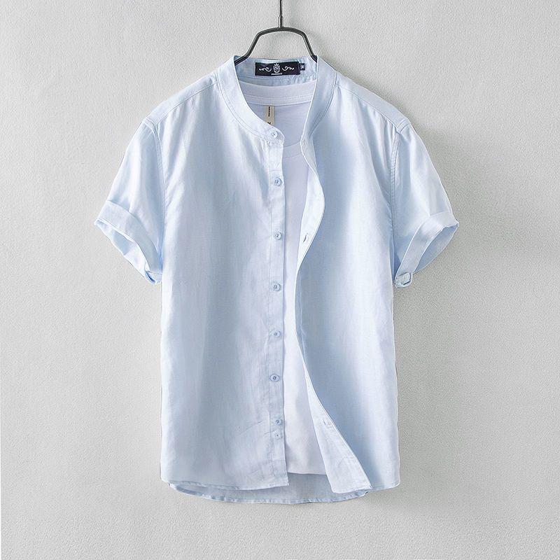 Men's Chinese Stand Collar Linen Shirt - Short-Sleeve, Loose Fit, Summer Casual Trend