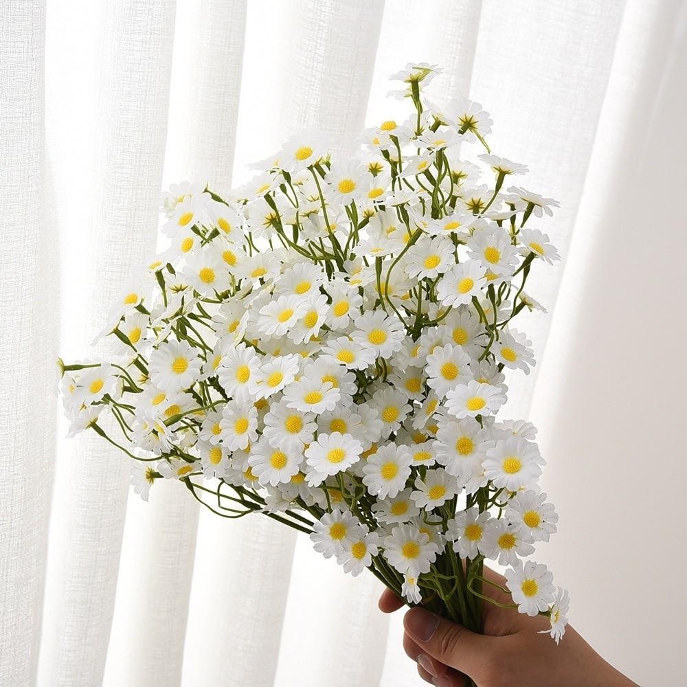 60heads Artificial Daisy Flowers Small Long Branch Daisy Fake Flower Bouquet Artificial Fade-Resistant Silk Fake Flower DIY Vase