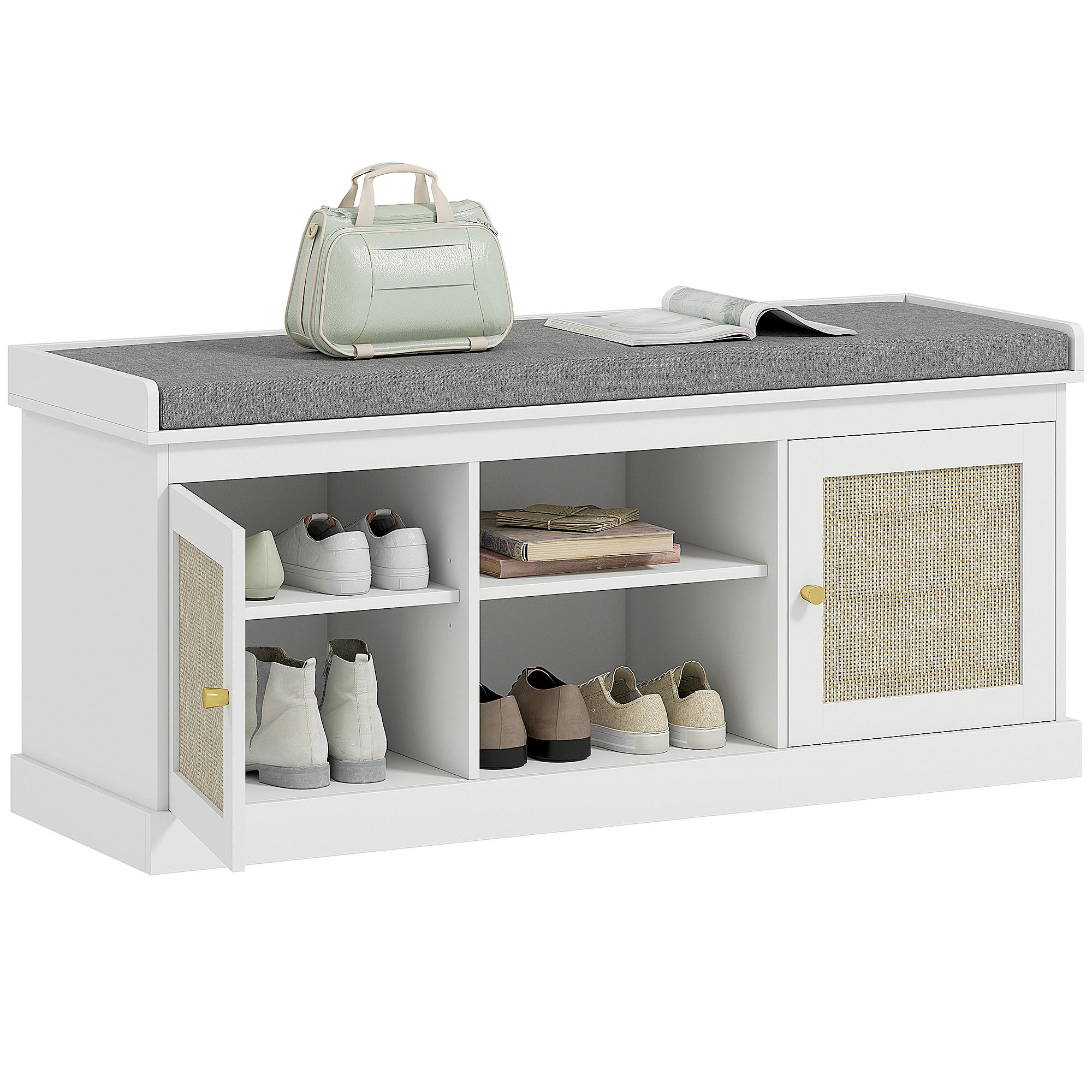 Shoe Bench with Doors Rattan Fronts