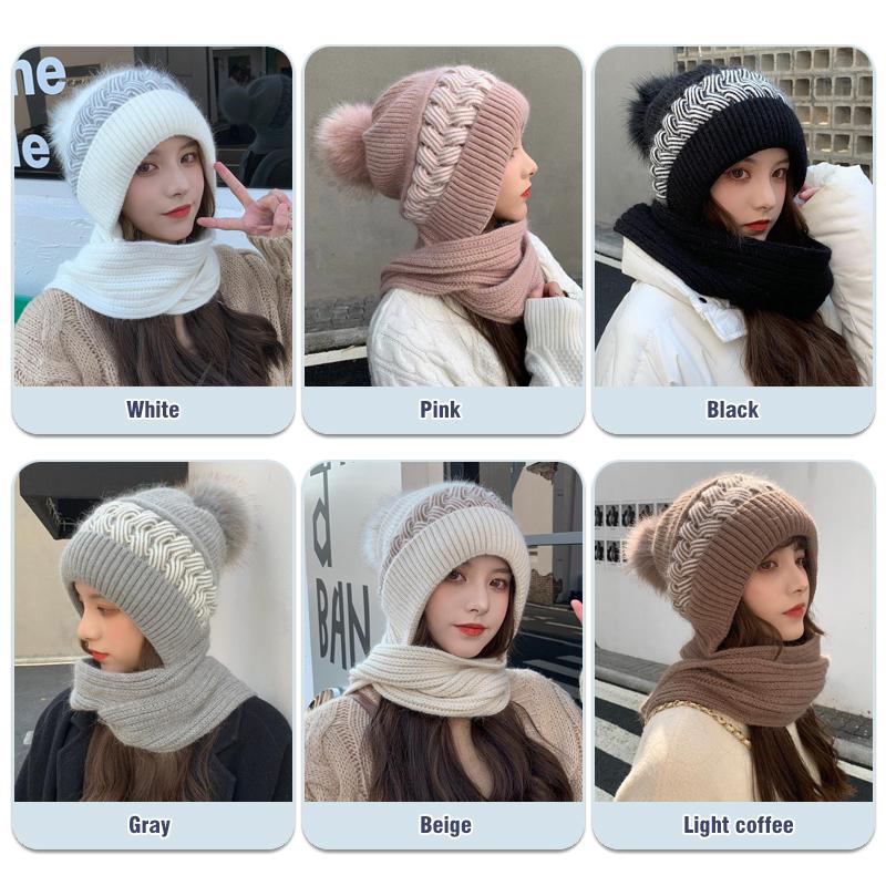 Womens Autumn Winter With The Korean Version Of The Lovely Knitted Cold Protective Ear Protection Neck Thickened Scarf Beanies